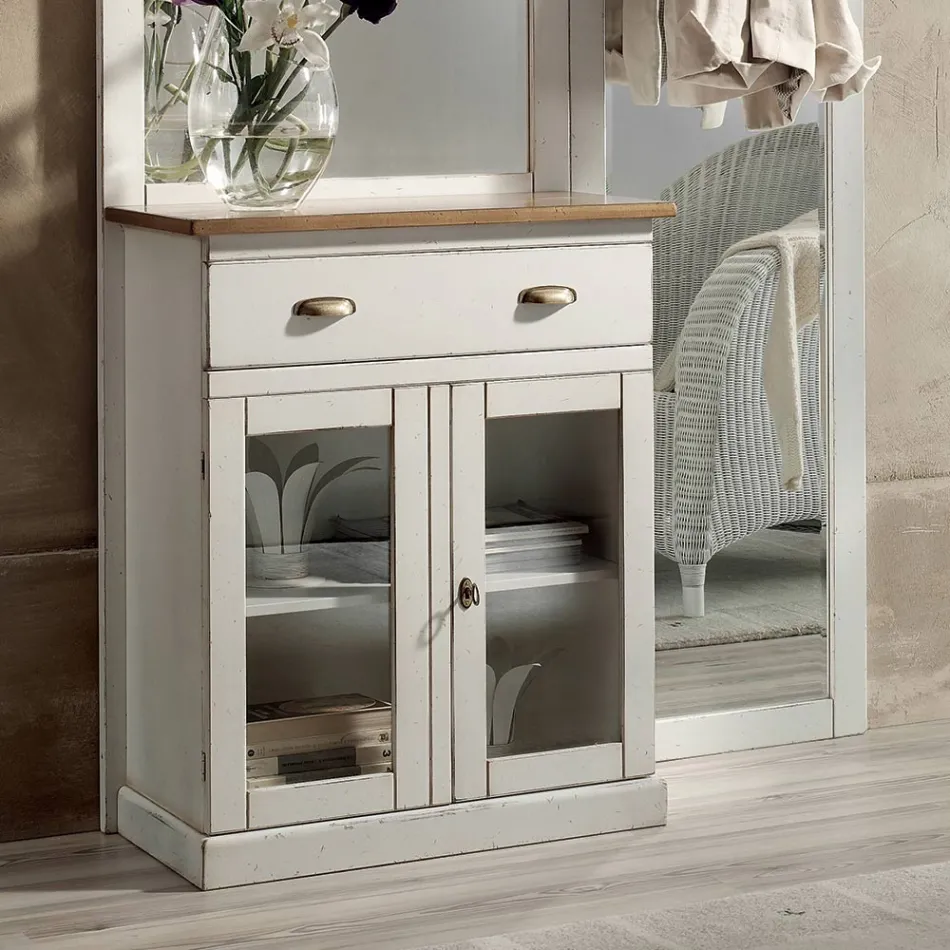 Entrékomposition i tvåfärgat vitt vax och topp i naturträ - Fatuo Viadurini