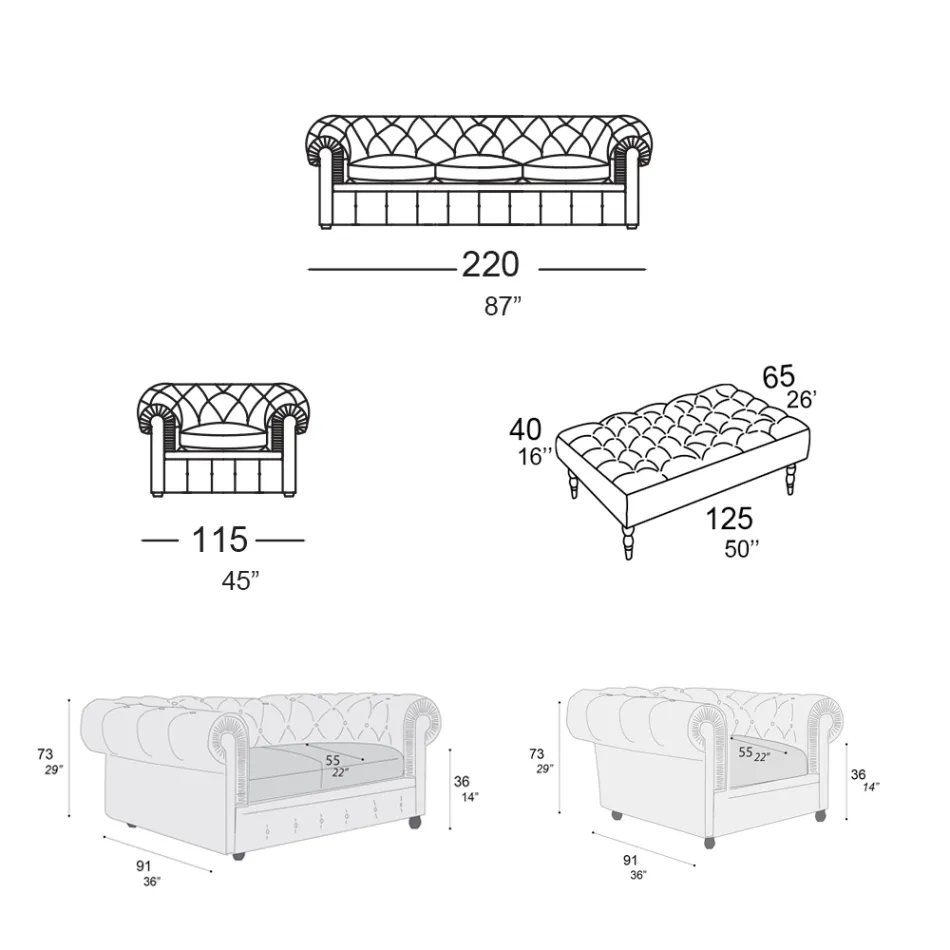 Vardagsrumskomposition med soffa, fåtölj och bänk Made in Italy - Spassoso Viadurini