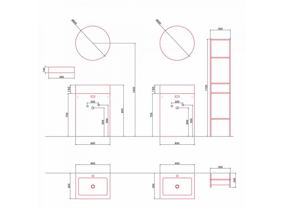 Golvkomposition av badrumsmöbler för modern design - Farart10 Viadurini