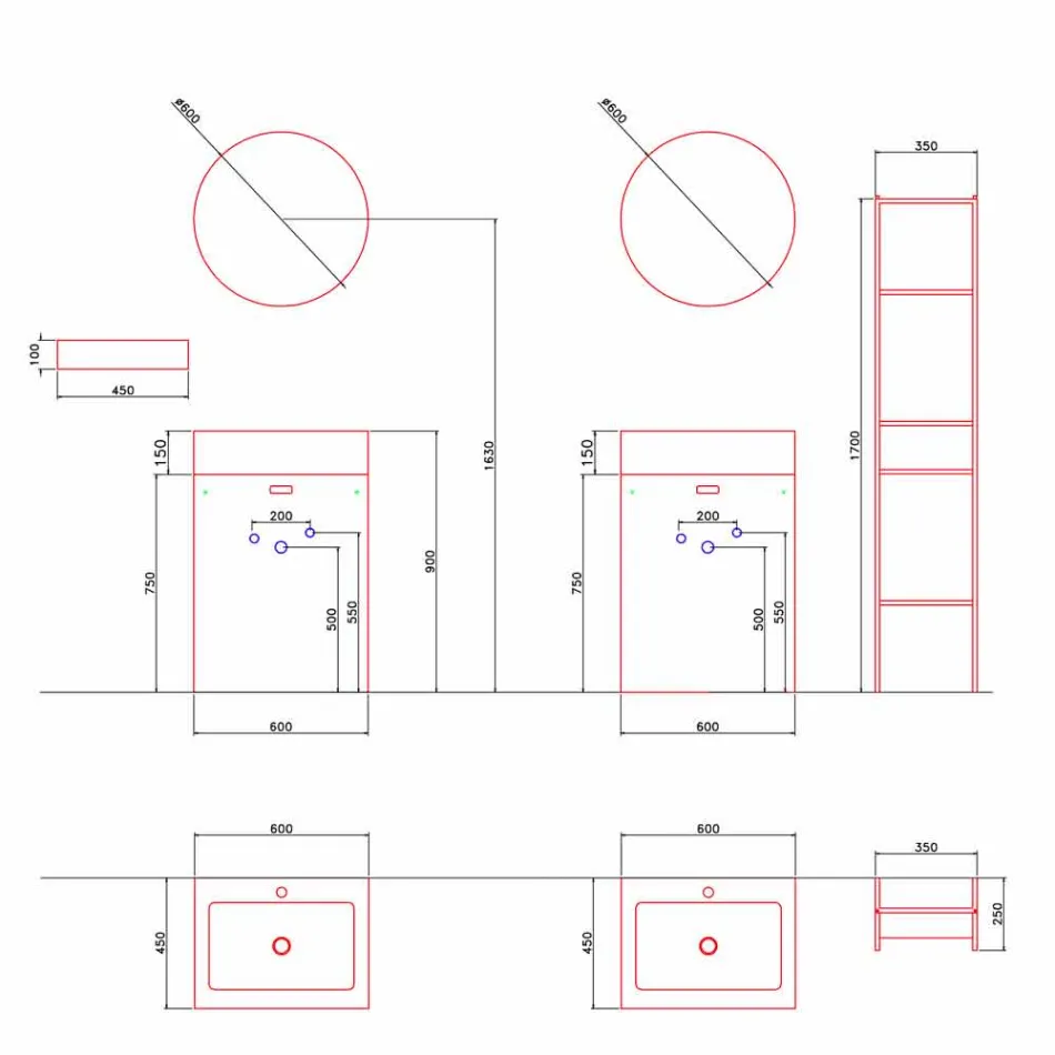 Golvkomposition av badrumsmöbler för modern design - Farart10 Viadurini