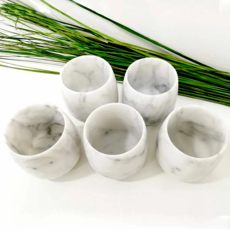 Sammansättning av 2 glas i vit Carrara-marmor Tillverkad i Italien - Dolla Viadurini