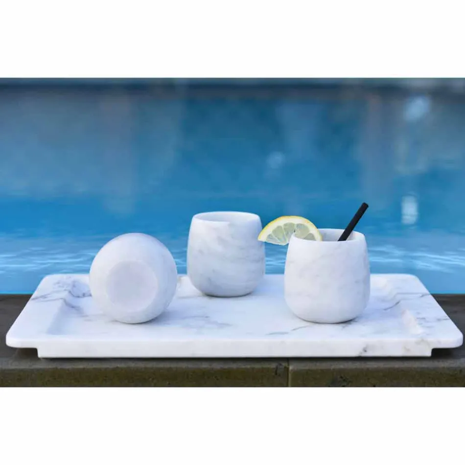 Sammansättning av 2 glas i vit Carrara-marmor Tillverkad i Italien - Dolla Viadurini