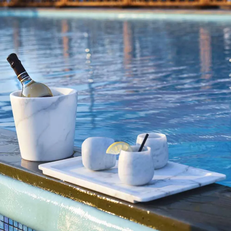 Sammansättning av 2 glas i vit Carrara-marmor Tillverkad i Italien - Dolla Viadurini