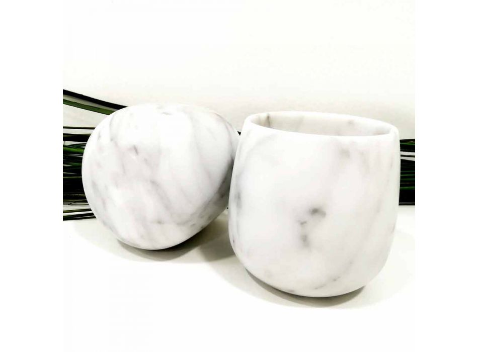 Sammansättning av 2 glas i vit Carrara-marmor Tillverkad i Italien - Dolla Viadurini