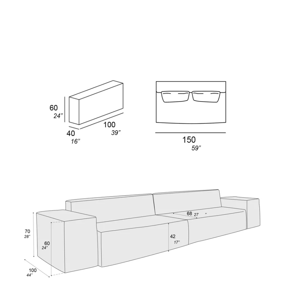 Sammansättning av 2 soffor med ryggstöd och 2 armstöd - bisarrt Viadurini