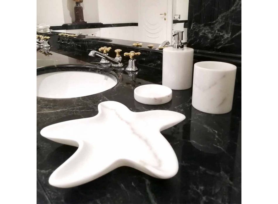 Sammansättning av 3 badrumstillbehör i polerad marmor Tillverkad i Italien - Trevio Viadurini