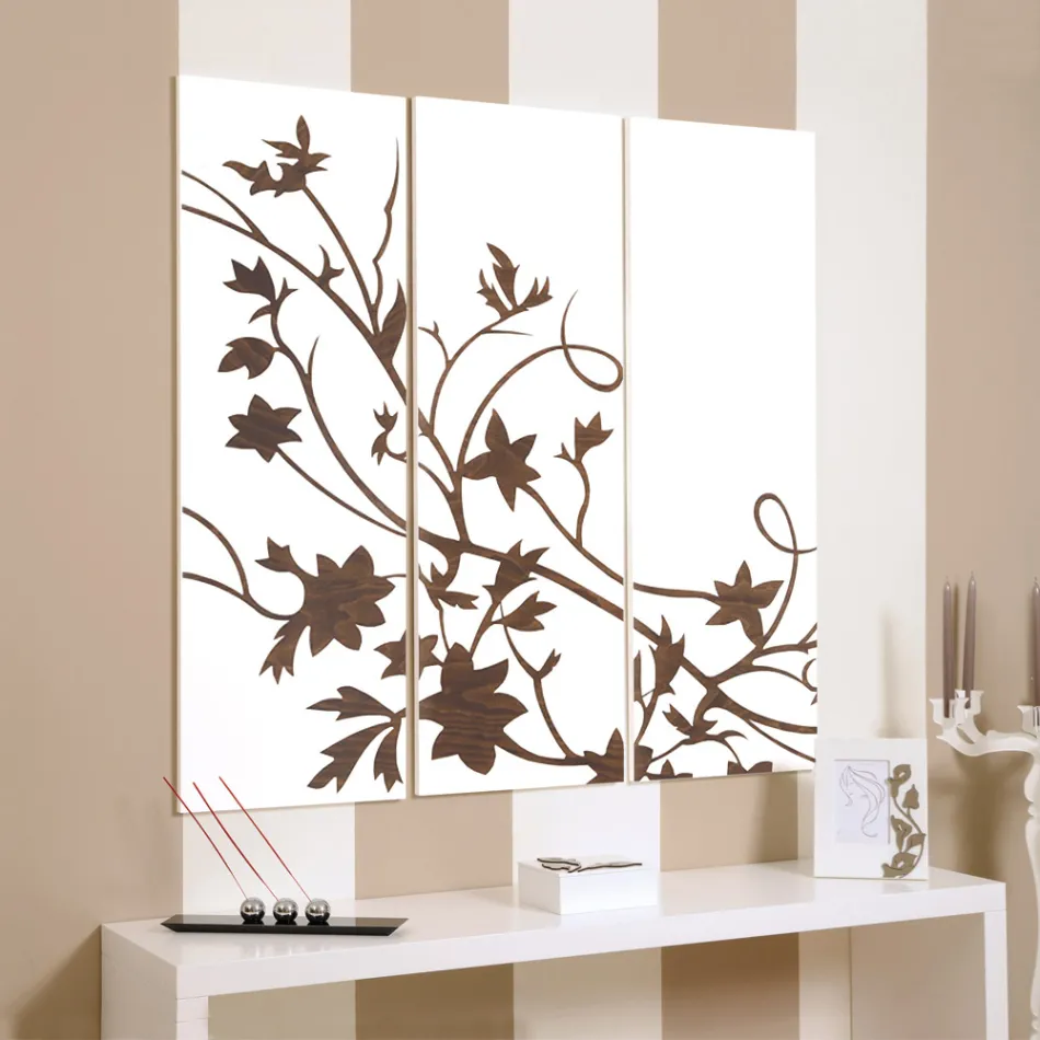 Sammansättning av 3 paneler som visar en gren med löv tillverkade i Italien - Ashton Viadurini