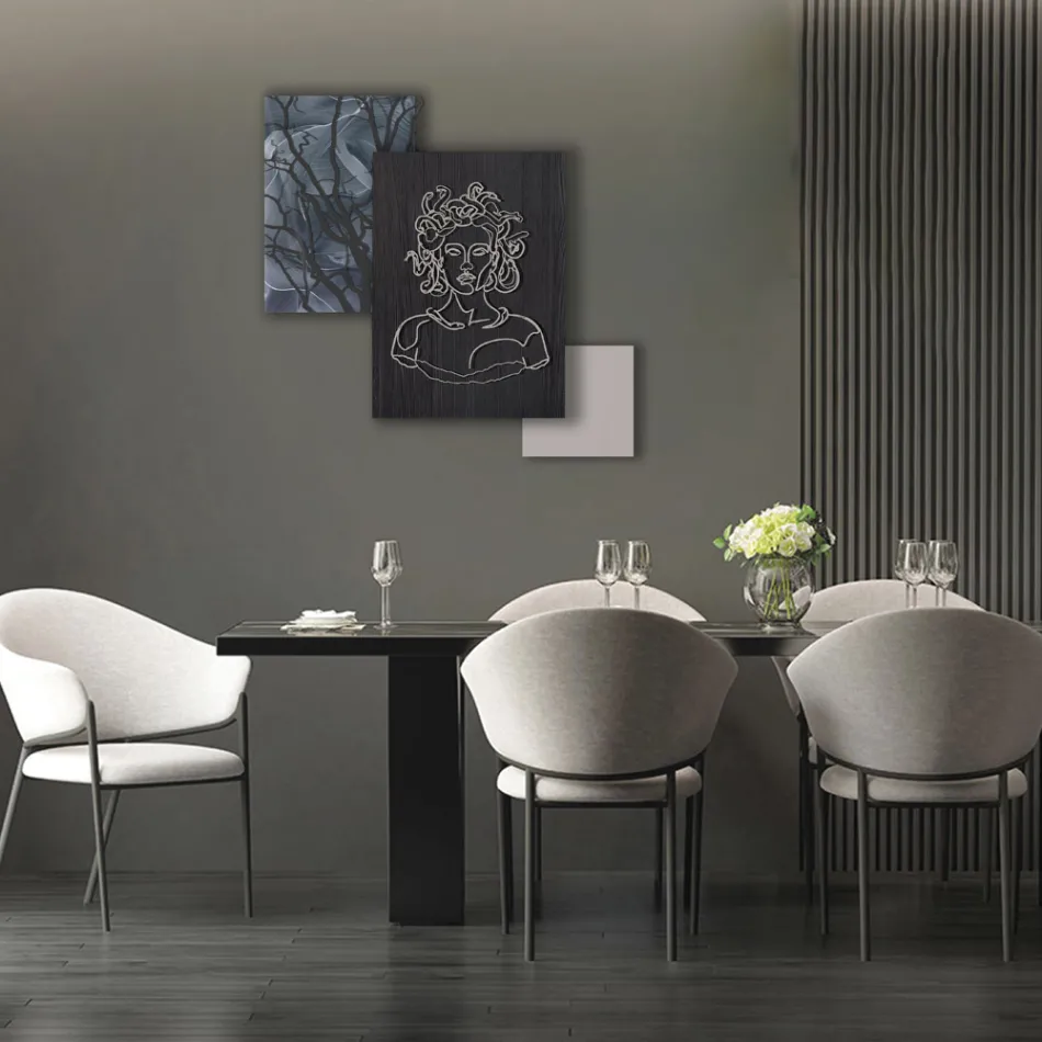 Sammansättning av 3 paneler med stilisering av Medusa Made in Italy - Ichika Viadurini