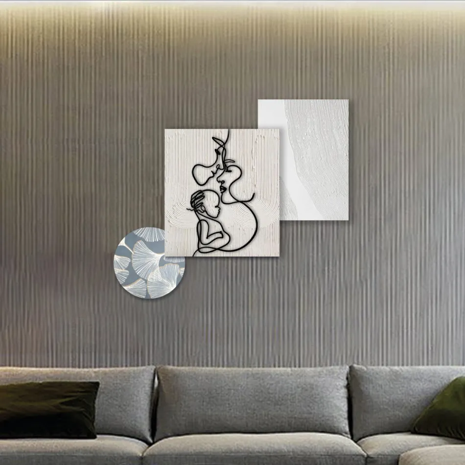 Sammansättning av 3 paneler med stilisering av kärlek Made in Italy - Keina Viadurini