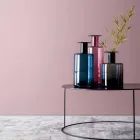 Sammansättning av 3 dekorativa vaser i rökt, blått och ametistglas - oändlighet Viadurini