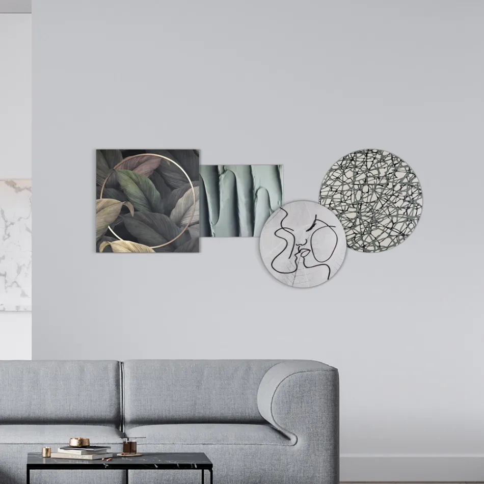 Sammansättning av 4 paneler med stilisering av kyssen Made in Italy - Kanna Viadurini