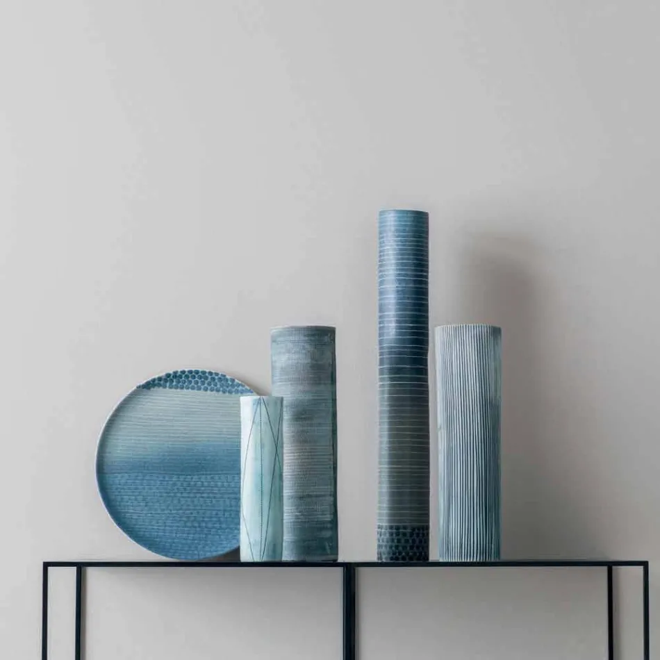 Sammansättning av 4 vaser och mittpunkt i handmålat porslin - Liberio Viadurini