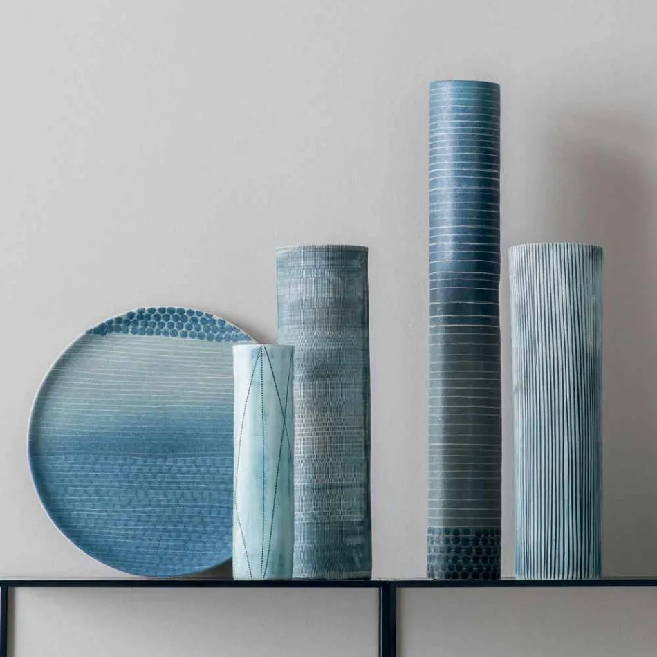 Sammansättning av 4 vaser och mittpunkt i handmålat porslin - Liberio Viadurini