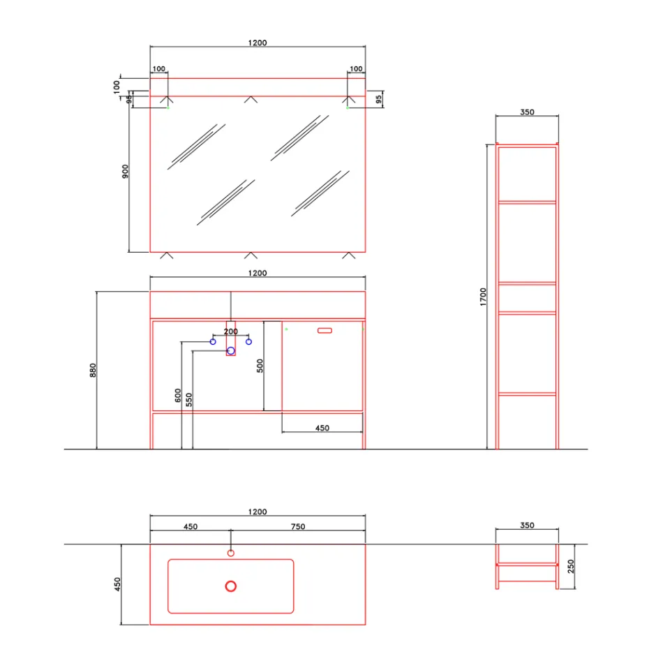 Sammansättning av handgjorda möbler för badrum med modern design på marken - Farart3 Viadurini