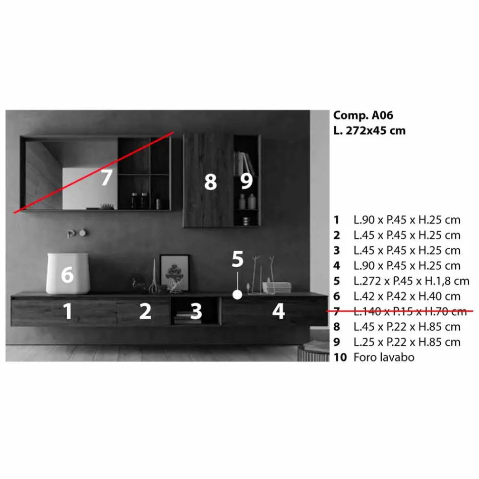 Sammansättning av moderna badrumsmöbler, upphängd design tillverkad i Italien - Callisi6 Viadurini