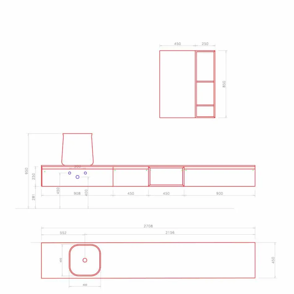 Sammansättning av moderna badrumsmöbler, upphängd design tillverkad i Italien - Callisi6 Viadurini