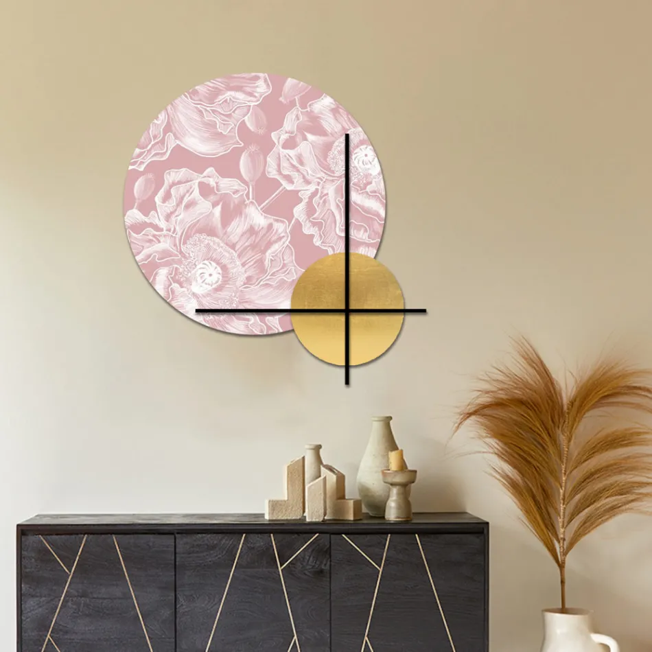 Sammansättning av rosa eller gröna träpaneler med vita blommor gjorda i Italien - Fiji Viadurini