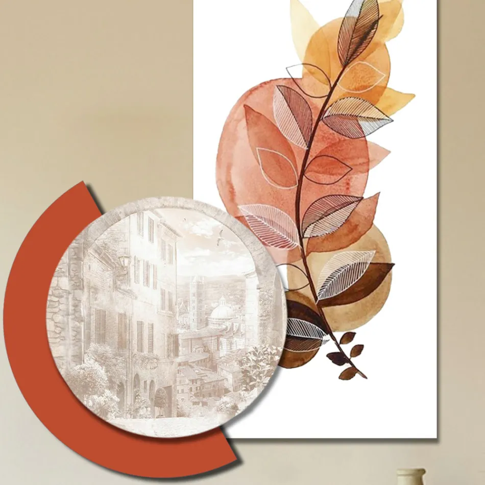 Sammansättning av trämålningar med stads- och grentryck gjorda i Italien - Chile Viadurini