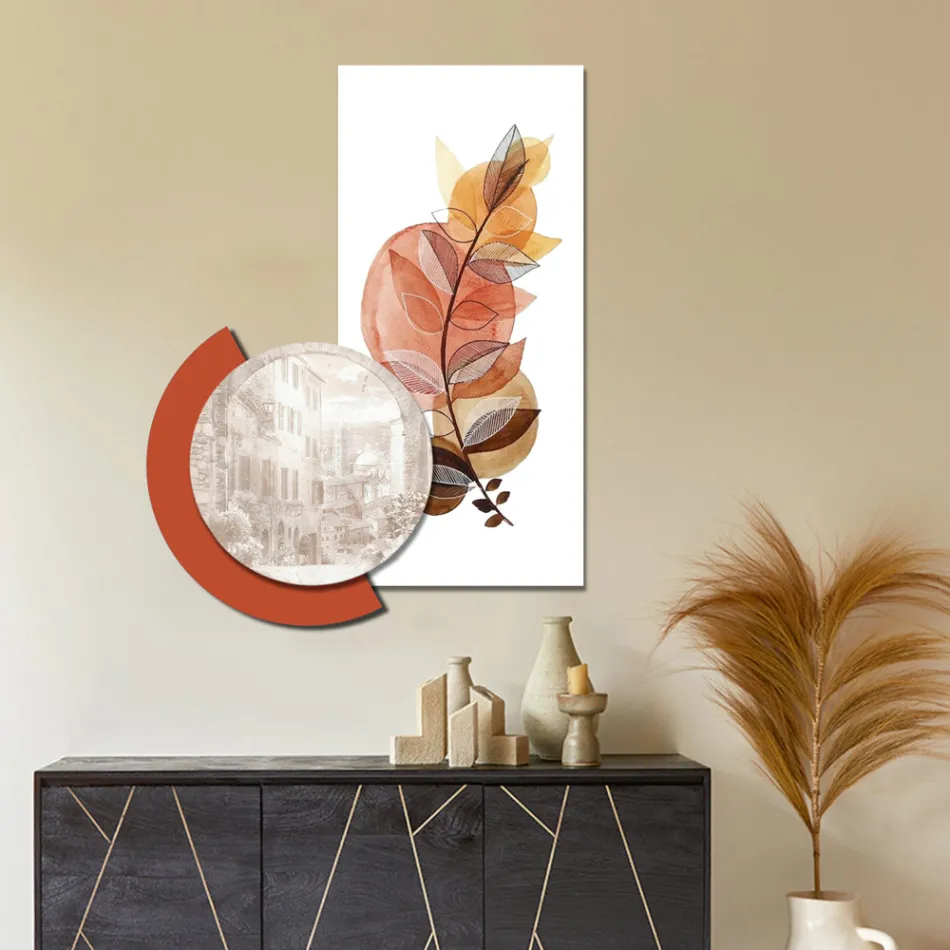 Sammansättning av trämålningar med stads- och grentryck gjorda i Italien - Chile Viadurini