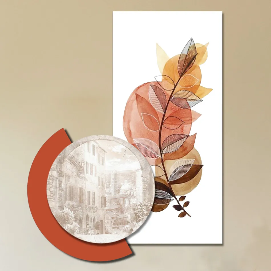 Sammansättning av trämålningar med stads- och grentryck gjorda i Italien - Chile Viadurini