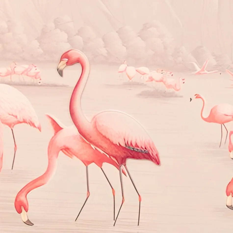 Sammansättning av trämålningar med flamingotryck gjord i Italien - Bahamas Viadurini