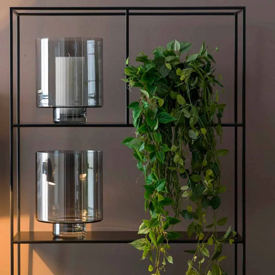 Sammansättning av dekorativa vaser i dekorerat keramik och rökt glas - monil Viadurini