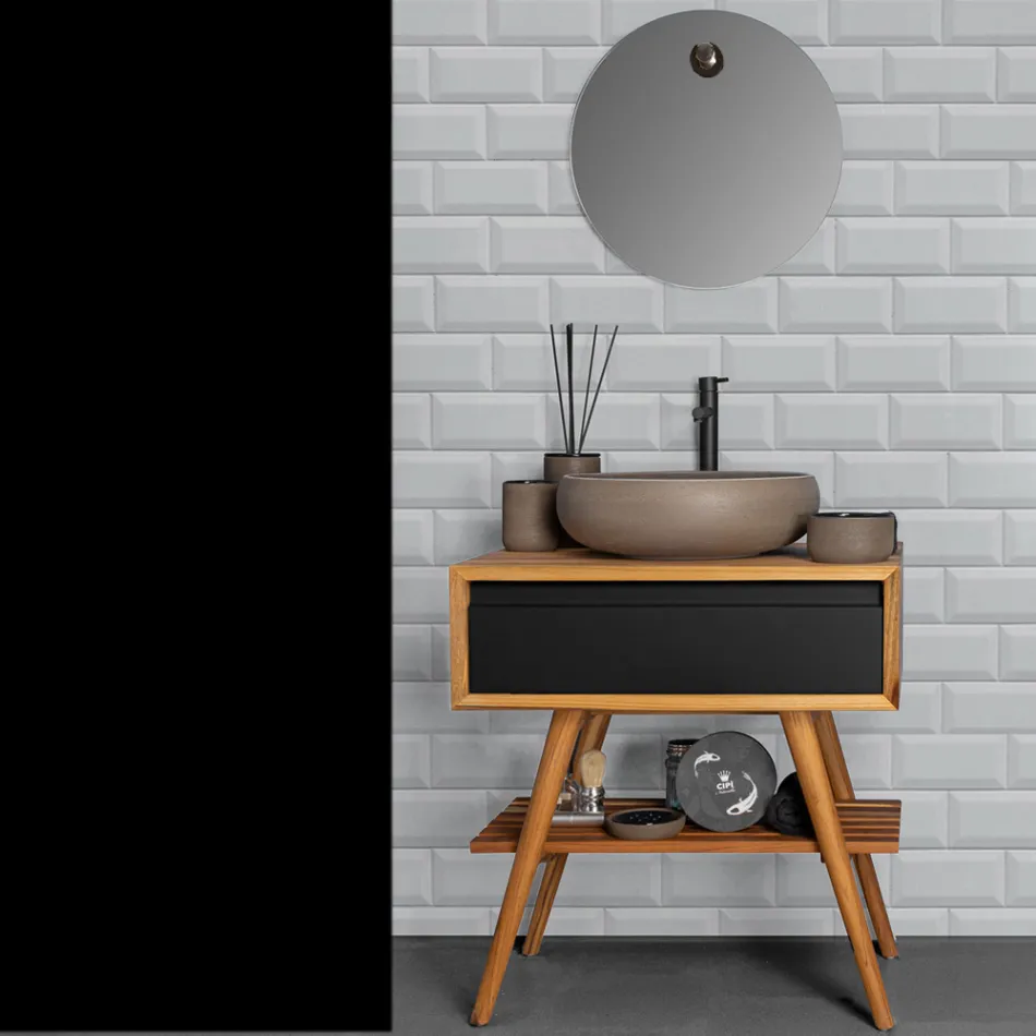 Svart bänkskiva i badrumsskåp med medföljande tillbehör - Carolie Viadurini