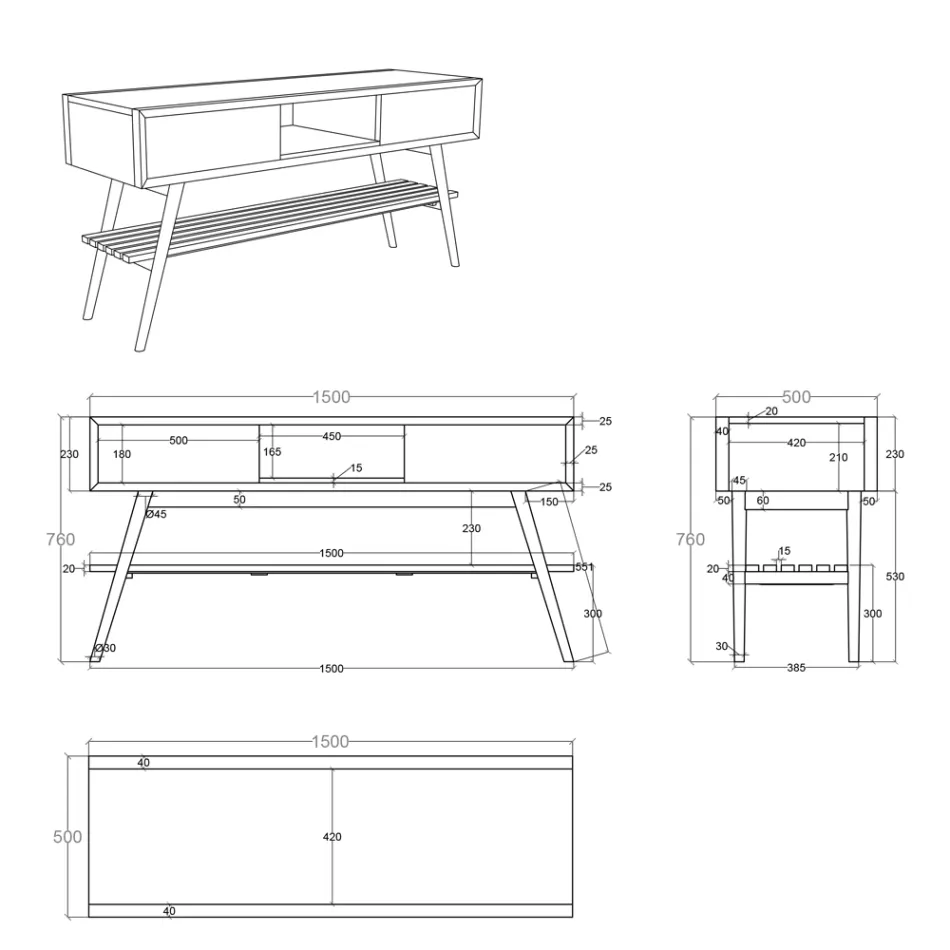 Badrumsmöbler med skåp och handfat i naturlig teak - Georges Viadurini