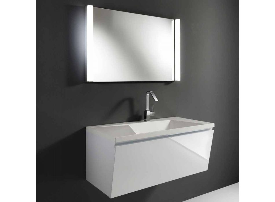 Vit modern design upphängd badrumsmöbelkomposition med spegel - Desideria Viadurini
