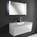 White Modern Suspended Bathroom Furniture Composition with LED Mirror - Desideria