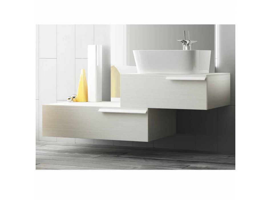 Lycklig modern lackerad trähängande badrumsmöbler Viadurini