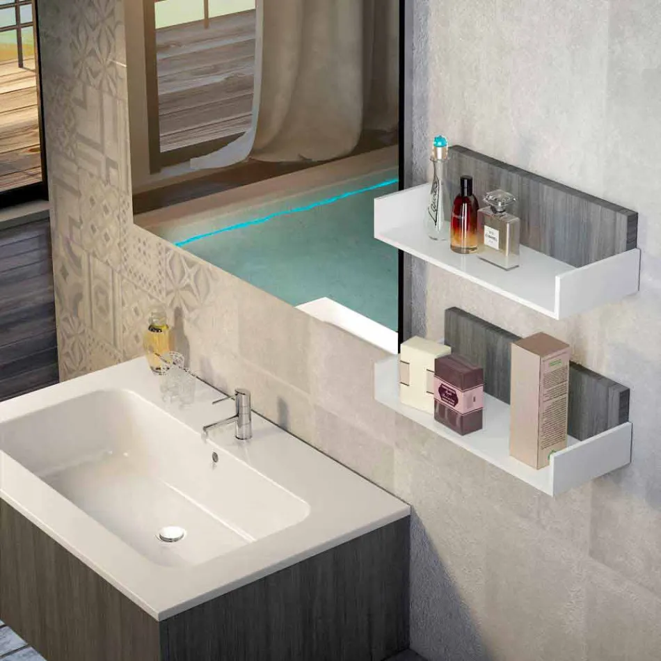 Trä möbler komposition gjord i Italien förlängning badrum Viadurini