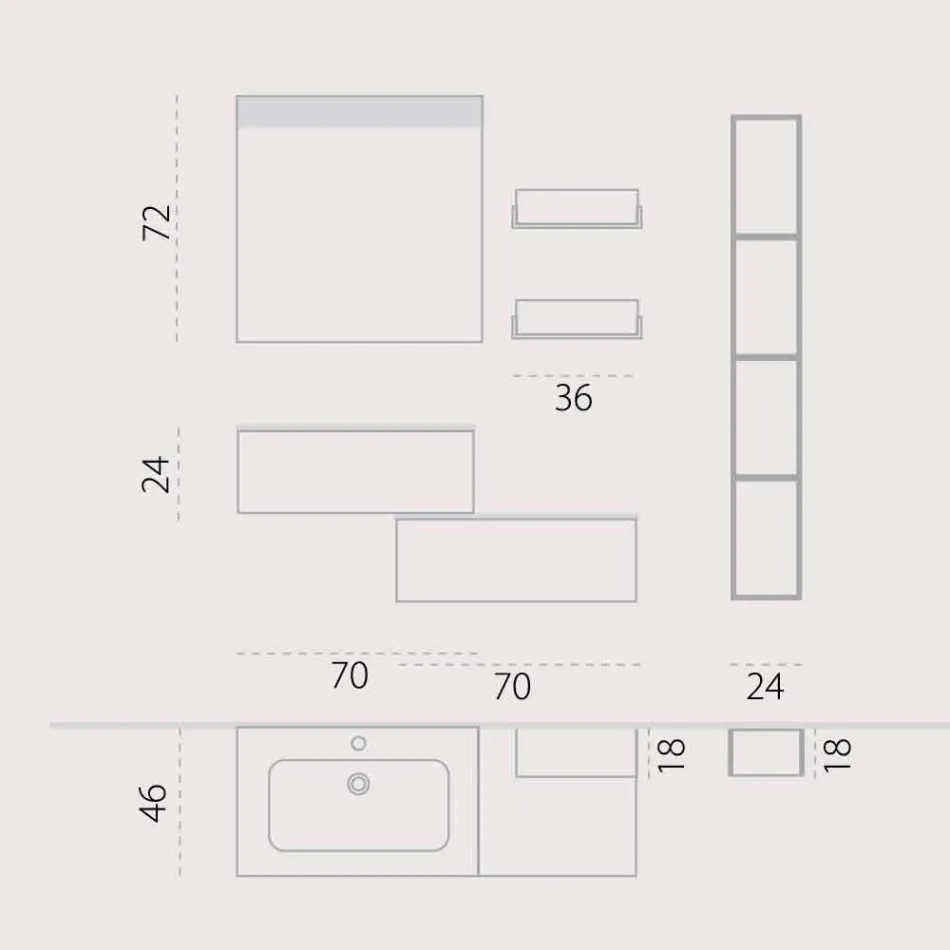 Trä möbler komposition gjord i Italien förlängning badrum Viadurini