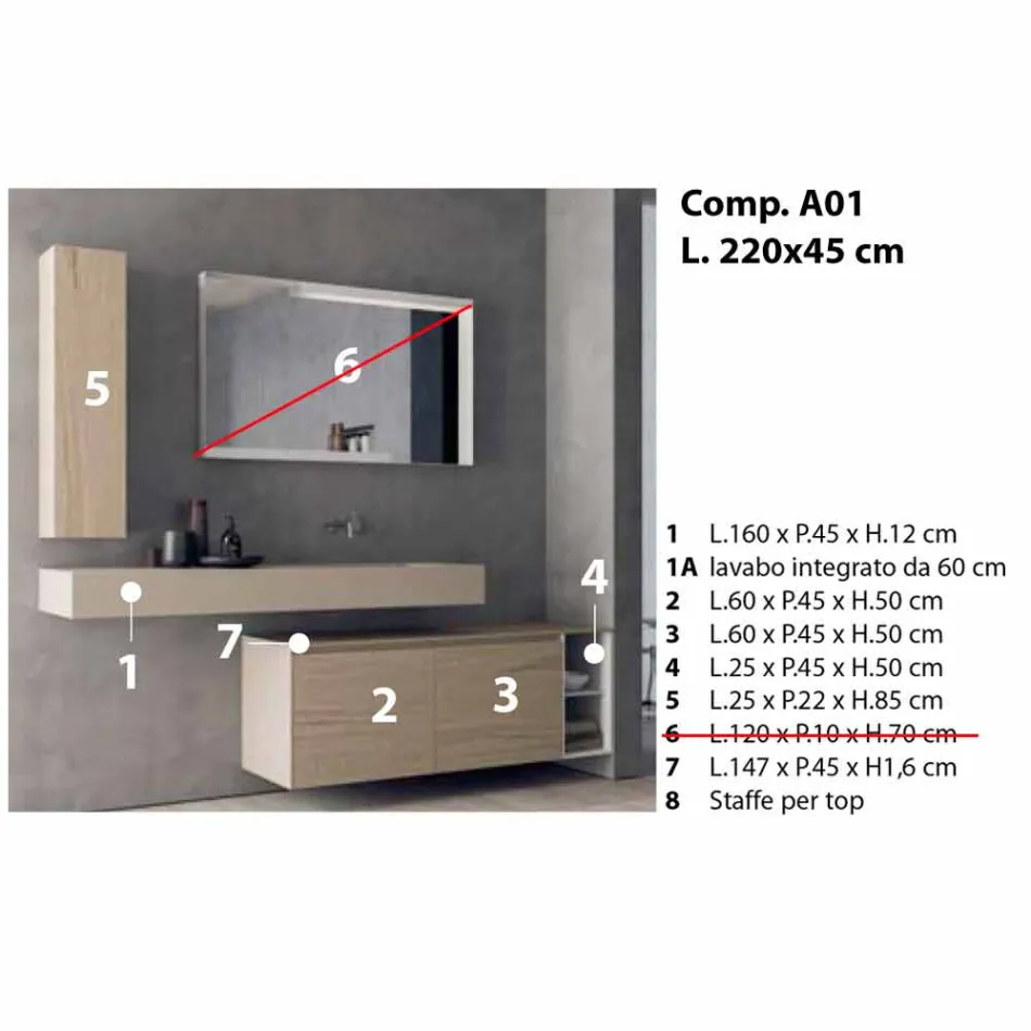 Modern och upphängd badrumsmöbelkomposition, tillverkad i Italien Design - Callisi1 Viadurini