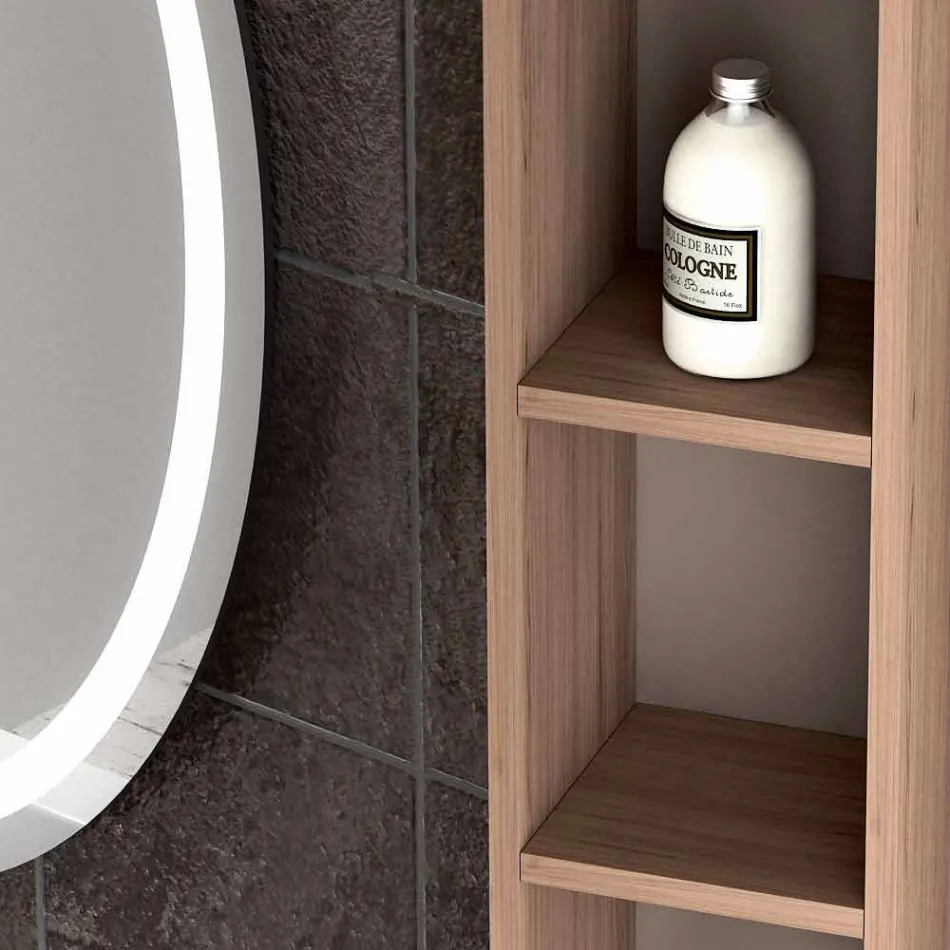 Sammansättning av hängande trä design badrumsmöbler gjort Italien Genova Viadurini