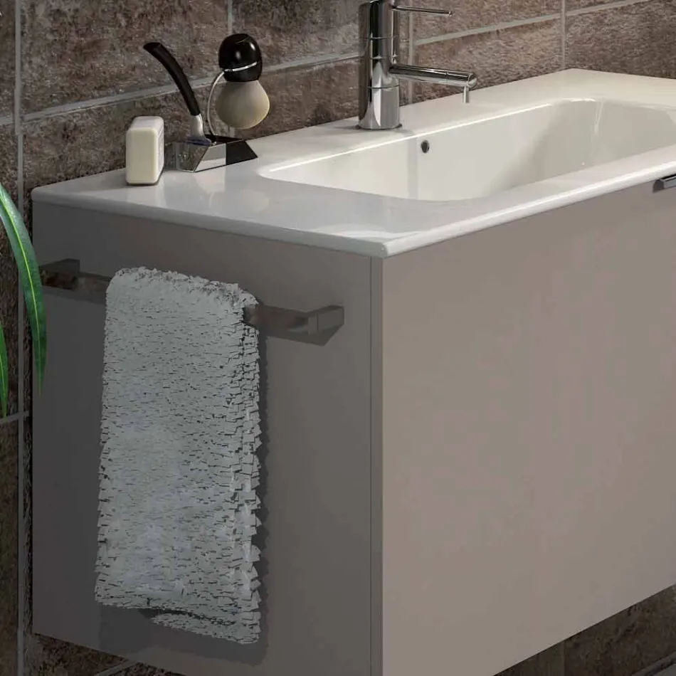 Sammansättning av hängande trä design badrumsmöbler gjort Italien Genova Viadurini