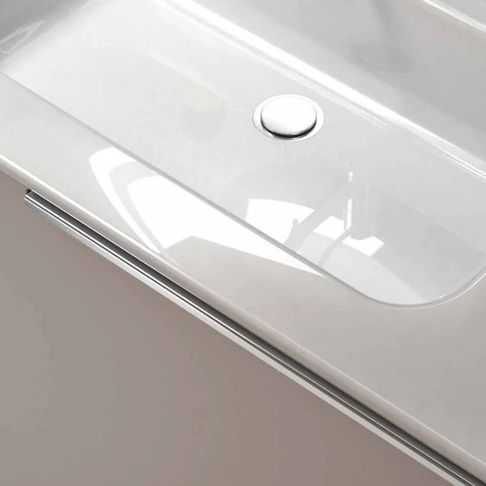 Sammansättning av hängande trä design badrumsmöbler gjort Italien Genova Viadurini