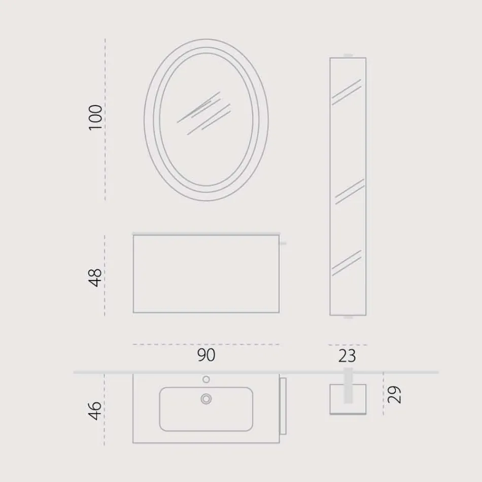 Sammansättning av hängande trä design badrumsmöbler gjort Italien Genova Viadurini