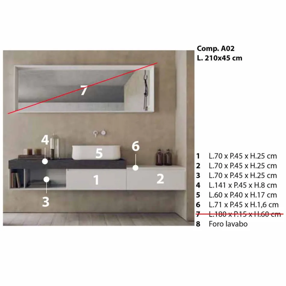 Modern och upphängd sammansättning av designade badrumsmöbler - Callisi2 Viadurini