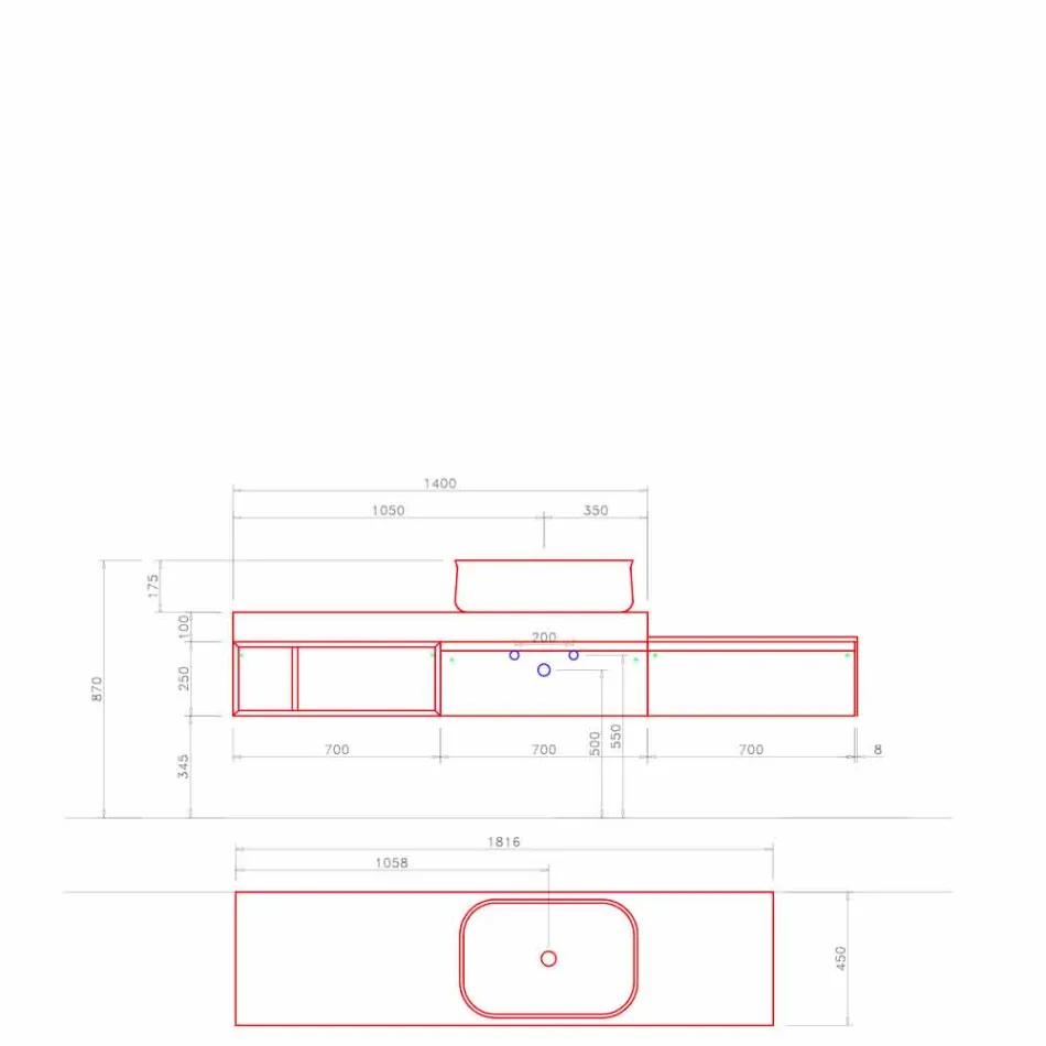 Modern och upphängd sammansättning av designade badrumsmöbler - Callisi2 Viadurini