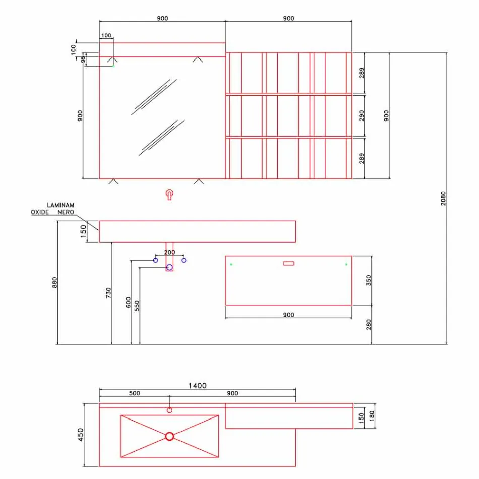 Komposition för upphängd badrum och modern design tillverkad i Italien - Farart9 Viadurini