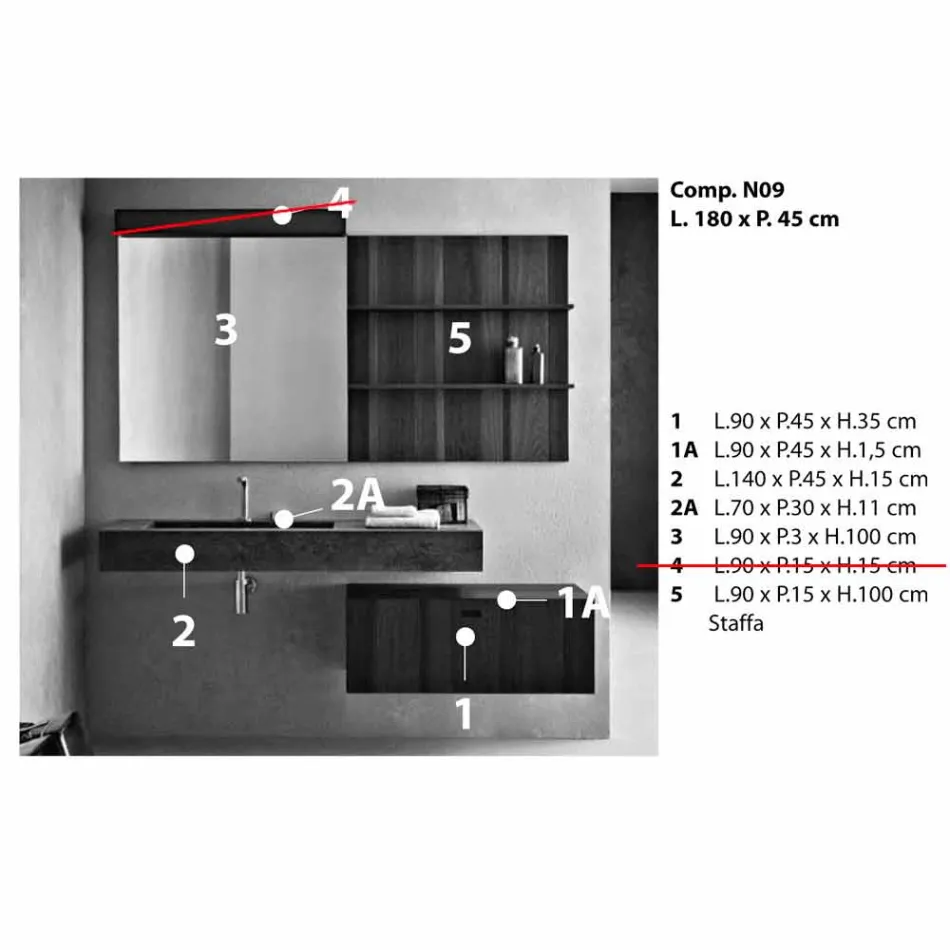 Komposition för upphängd badrum och modern design tillverkad i Italien - Farart9 Viadurini