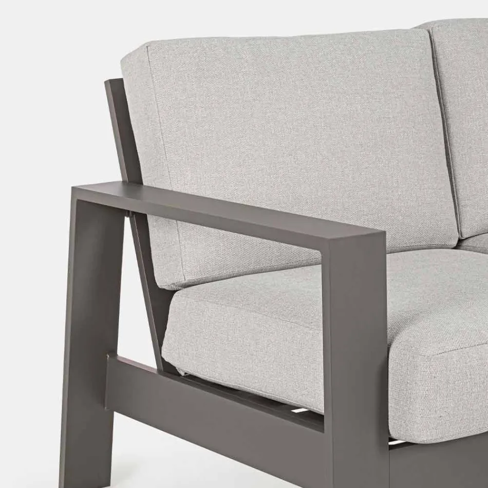 Utomhus vardagsrumsammansättning i aluminium med tygkuddar - Yoshi Viadurini