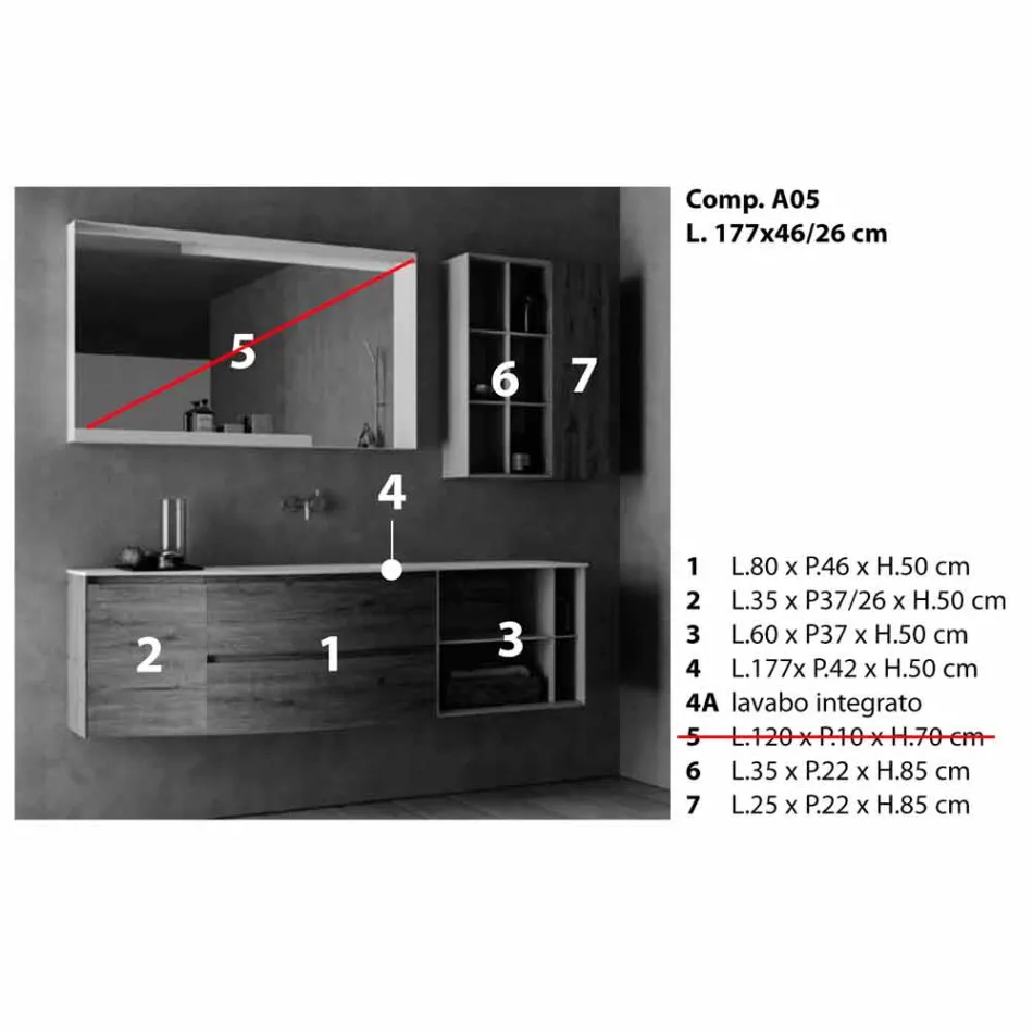 Upphängd designkomposition, badrumsmöbler för modern design - Callisi5 Viadurini