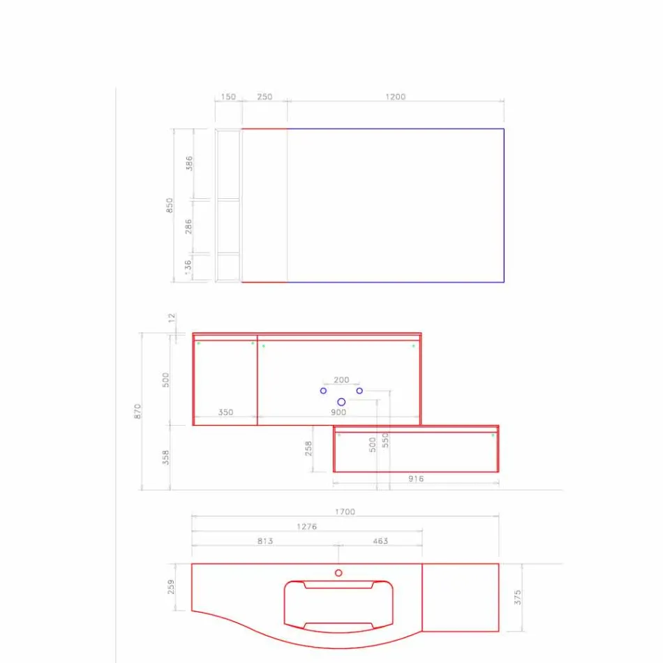 Upphängd och modern komposition för badrummet, tillverkad i Italien Design - Callisi4 Viadurini
