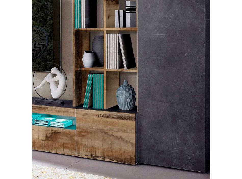 Sammansättning av möbler och TV-bänk Vardagsrum i träväggdesign - Ciancia Viadurini
