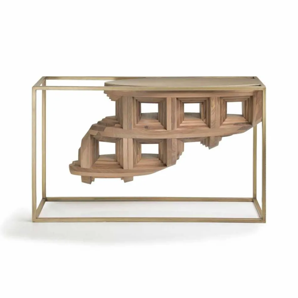 Console i trädesign av lyx valnöt och metall Pardo Viadurini