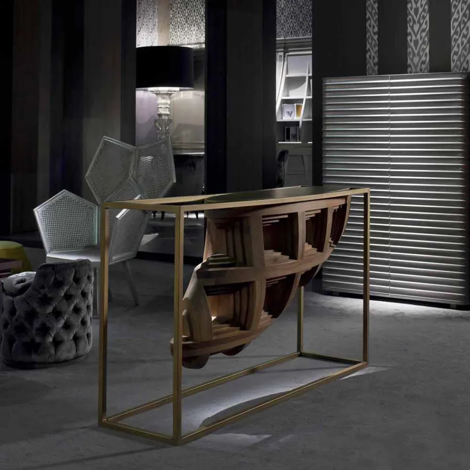 Console i trädesign av lyx valnöt och metall Pardo Viadurini