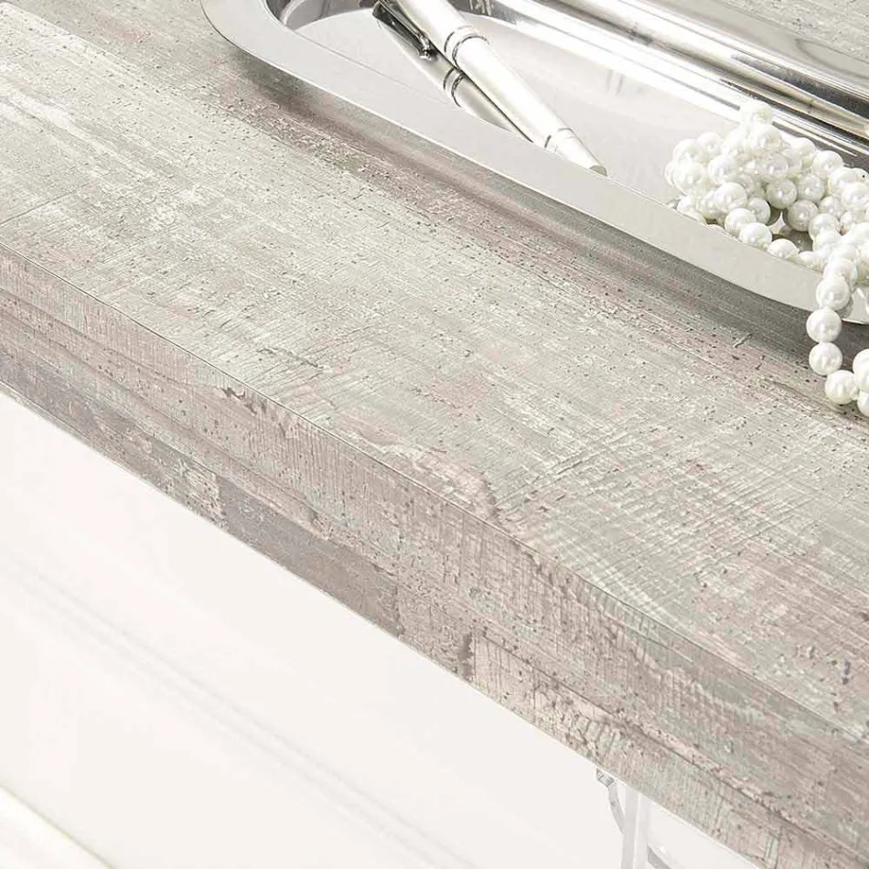 Väggkonsolbord i gråvitt trä eller Corten och plexiglas - Leopardi Viadurini