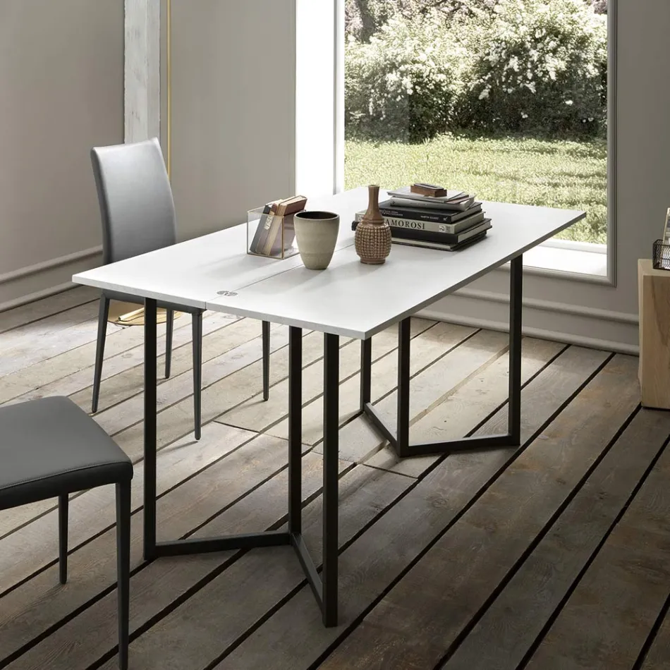 Utdragbar konsol 150 cm i metall och melamin Tillverkad i Italien - Klaff Viadurini